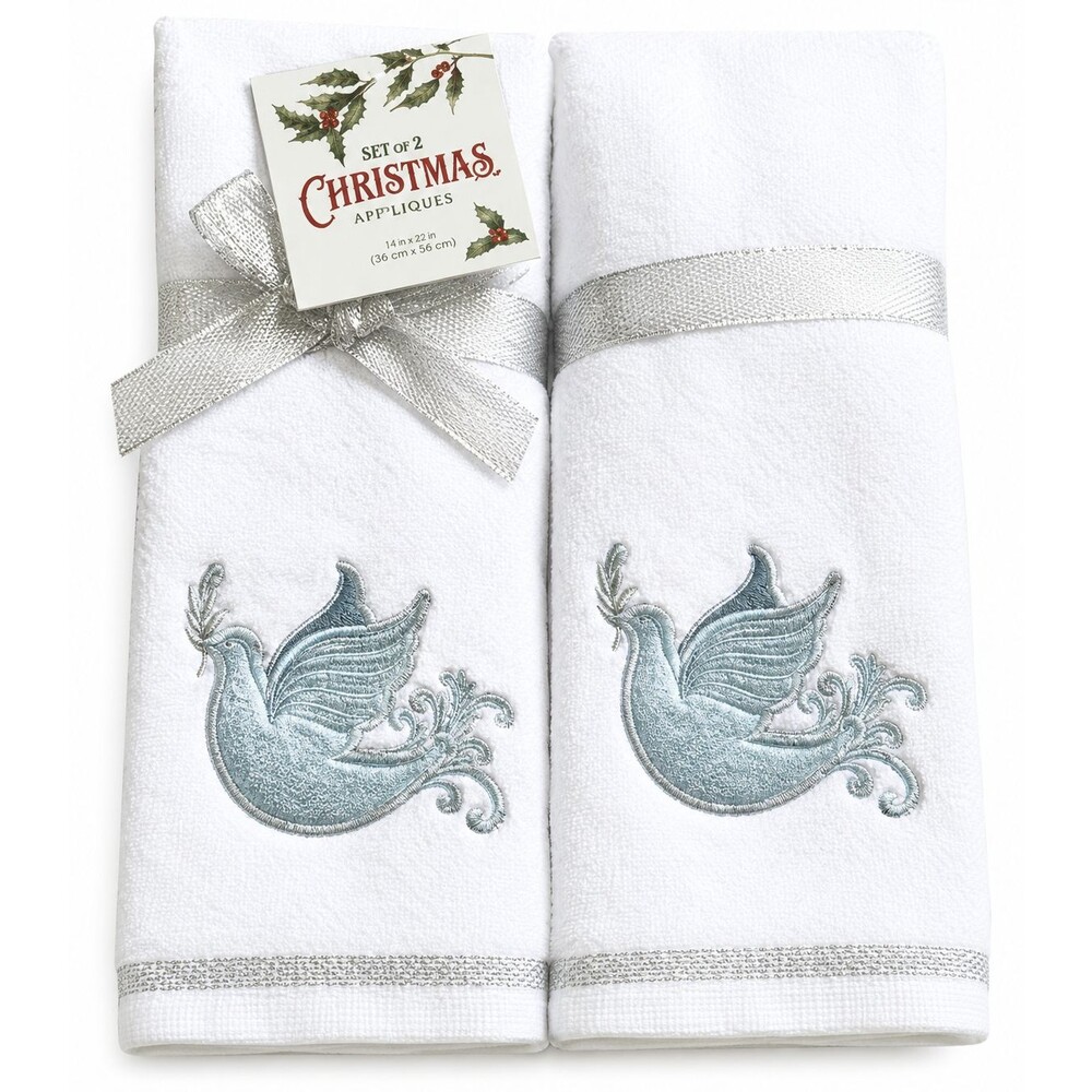 Christmas Fingertip Towels Set of 2 Peace Dove Embroidered Blue Guest Bath